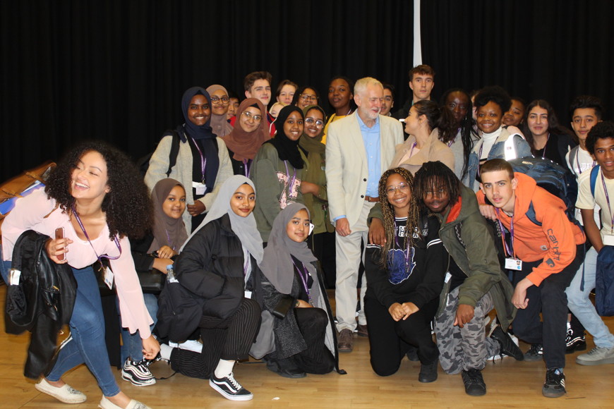 Sixth Form students at St Mary Magdalene Academy Islington London meet Jeremy Corbyn MP Oct 2018
